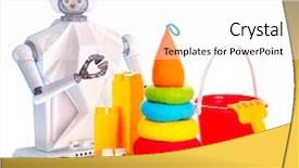  Presentation with robot toy - Slide deck having ai robotic device and pyramid background and a white colored foreground