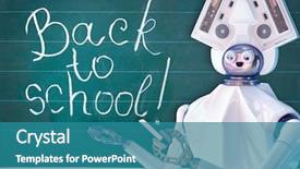  Presentation with kids intelligence - Presentation theme consisting of teacher robot with artificial intelligence background and a ocean colored foreground