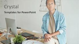  Presentation with monitor-computer - Presentation theme having ai-generated-face-of-young background and a light gray colored foreground