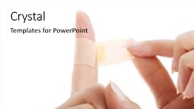  Presentation with barricade tape red and white - Presentation theme enhanced with band aid - woman's finger with adhesive tape background and a white colored foreground