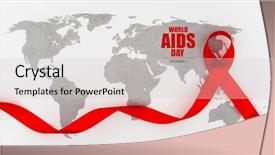  Presentation with world map - PPT theme enhanced with aids awareness red heart ribbon background and a light gray colored foreground
