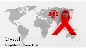  Presentation with world map - PPT theme with aids awareness red heart ribbon background and a white colored foreground
