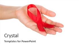  Presentation with hiv aids - Cool new presentation theme with aids ribbon in hand isolated backdrop and a sky blue colored foreground