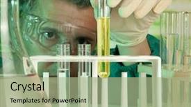  Presentation with test tubes - Cool new PPT layouts with aids virus - investigator checking test tubes man backdrop and a mint green colored foreground