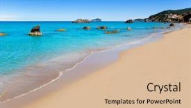  Presentation with turquoise beach - Beautiful PPT theme featuring aiguas blanques agua blanca ibiza backdrop and a lemonade colored foreground