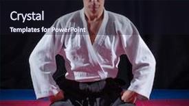  Presentation with aikido - Presentation design consisting of aikido fighter on black background background and a wine colored foreground