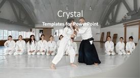  Presentation with aikido - Slide deck with aikido-instructor-teaching-teenager-fighters background and a gray colored foreground
