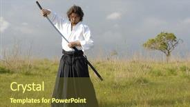  Presentation with aikido - PPT layouts featuring aikido man with a sword background and a tawny brown colored foreground