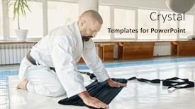  Presentation with aikido - Slide set with aikido-master-folding-kimono-hakama background and a lemonade colored foreground