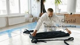  Presentation with aikido - PPT layouts featuring aikido-master-folding-kimono-hakama background and a coral colored foreground