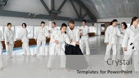  Presentation with aikido - Theme consisting of aikido-master-showing-protection background and a light gray colored foreground