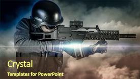  Presentation with sniper - PPT theme having aim fire - soldier in uniform with rifle background and a tawny brown colored foreground