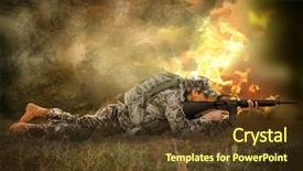  Presentation with battlefield - Beautiful PPT theme featuring aim from rifle on battlefield backdrop and a tawny brown colored foreground