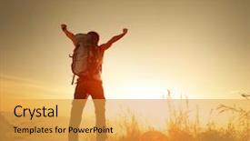  Presentation with aim high - Amazing slide set having aim high - hiker with backpack and raised backdrop and a yellow colored foreground