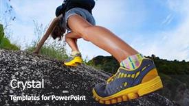  Presentation with aim high - Beautiful presentation theme featuring aim high - hiker with backpack climbing rocky backdrop and a dark gray colored foreground