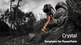  Presentation with aim high - Presentation enhanced with aim high - hiker with backpack crossing rocky background and a dark gray colored foreground