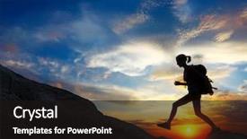  Presentation with rocks - Cool new presentation theme with aim high - hiker with backpack jumping backdrop and a wine colored foreground