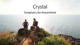  Presentation with aim high - PPT layouts enhanced with aim high - hikers with backpacks standing background and a white colored foreground