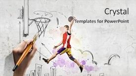  Presentation with professional tennis player athlete man - Colorful presentation design enhanced with aim high - young man basketball player throwing backdrop and a light gray colored foreground
