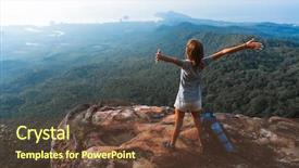  Presentation with mountain top - PPT layouts having aim high - young woman hiker stands background and a tawny brown colored foreground