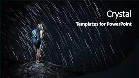  Presentation with star trails - Colorful presentation design enhanced with aim stars - hiker with backpack standing backdrop and a black colored foreground