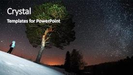  Presentation with winter forest night - Presentation theme having aim stars - woman skiing at night background and a black colored foreground