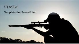  Presentation with silhouette of man worship - Amazing PPT layouts having aiming with a long rifle backdrop and a light gray colored foreground