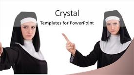 Presentation with nun - Audience pleasing presentation theme consisting of aiming young nun with gun backdrop and a white colored foreground