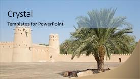  Presentation with fort - Amazing PPT theme having ain oasis united arab emirates backdrop and a light blue colored foreground