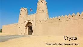  Presentation with fort - Amazing slide set having ain oasis united arab emirates backdrop and a lemonade colored foreground