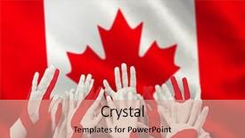  Presentation with canadian flag - Amazing presentation design having people raising hands in the air against canadian flag against white background backdrop and a coral colored foreground
