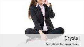  Presentation with cloud - Slide deck having air asia free - business woman sit on cloud background and a  colored foreground