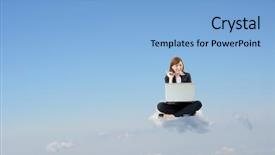  Presentation with metrics cloud collage business - Presentation design consisting of air asia free - business woman sit on cloud background and a  colored foreground