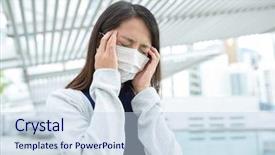  Presentation with headache - Beautiful theme featuring air bacteria - woman feeling headache backdrop and a sky blue colored foreground