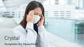  Presentation with headache - Audience pleasing slide deck consisting of air bacteria - woman suffer from headache backdrop and a sky blue colored foreground