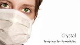  Presentation with medical bacteria - Beautiful PPT theme featuring air bacteria - woman with big green eyes backdrop and a  colored foreground