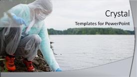  Presentation with water - Presentation theme featuring air bacteria - young biologist takes water samples background and a sky blue colored foreground