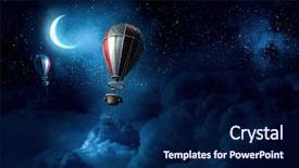  Presentation with balloons - PPT theme featuring air balloons in evening sky background and a navy blue colored foreground