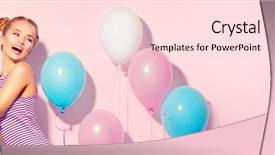  Presentation with joyful - Amazing slide set having air balloons laughing over pink backdrop and a lemonade colored foreground