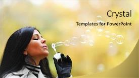  Presentation with abstract watercolor bubbles - Slides having air blowing - autumn woman blow bubbles background and a blonde colored foreground