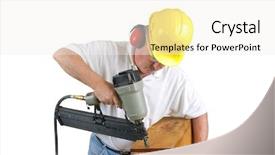  Presentation with hearing - Colorful theme enhanced with air compressor - carpenter wearing hearing protection backdrop and a white colored foreground