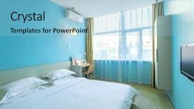 Presentation with hotel - Colorful slide deck enhanced with air con - modern hotel interior and decoration backdrop and a  colored foreground