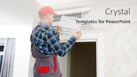  Presentation with cleaning service - Audience pleasing slide deck consisting of air-conditioner-service-check backdrop and a sky blue colored foreground