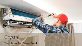  Presentation with conditioner - PPT theme with air-conditioner-service-worker background and a coral colored foreground