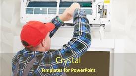  Presentation with conditioner - Colorful PPT theme enhanced with air-conditioner-service-worker backdrop and a tawny brown colored foreground