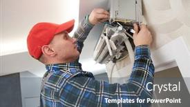  Presentation with conditioner - Amazing slide set having air-conditioner-service-worker backdrop and a ocean colored foreground