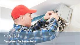  Presentation with conditioner - Beautiful presentation design featuring air-conditioner-service-worker backdrop and a seafoam green colored foreground