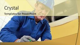  Presentation with pipe - Colorful PPT theme enhanced with air conditioning systems - plumber cutting grey pipe backdrop and a blonde colored foreground