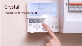  Presentation with air conditioning - Cool new presentation theme with air conditioning systems - woman switching a digital thermostat backdrop and a sky blue colored foreground