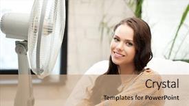  Presentation with ventilator - PPT layouts with air cooler - picture of happy and smiling background and a coral colored foreground